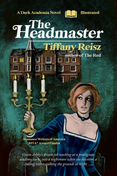 Tiffany Reisz - The Headmaster. Gwen on a misty front cover holding a candlestick.